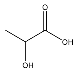 Skelettformel der Milchsäure (2‑Hydroxypropionsäure)
